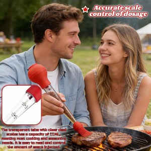 Turkey Baster with Cleaning Brush, Meat Injector Syringe with Detachable Silicone Bulb, 304 Stainless Steel Needle and Basting Brush for Roasting Chicken, 22ml Capacity (Red)