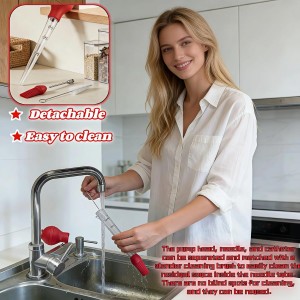 Turkey Baster with Cleaning Brush, Meat Injector Syringe with Detachable Silicone Bulb, 304 Stainless Steel Needle and Basting Brush for Roasting Chicken, 22ml Capacity (Red)