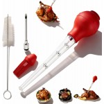 Turkey Baster with Cleaning Brush, Meat Injector Syringe with Detachable Silicone Bulb, 304 Stainless Steel Needle and Basting Brush for Roasting Chicken, 22ml Capacity (Red)