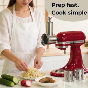 5-in-1 Stainless Steel Slicer Shredder Attachment Compatible with KitchenAid Stand Mixers, Cheese Grater Attachment, Vegetable Shredder, Salad Maker with 5 Cutting Blades, Dishwasher Safe
