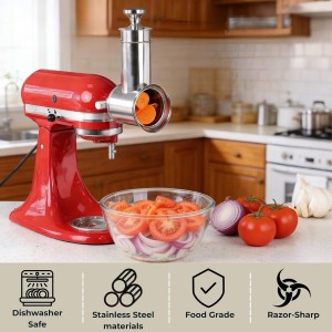5-in-1 Stainless Steel Slicer Shredder Attachment Compatible with KitchenAid Stand Mixers, Cheese Grater Attachment, Vegetable Shredder, Salad Maker with 5 Cutting Blades, Dishwasher Safe