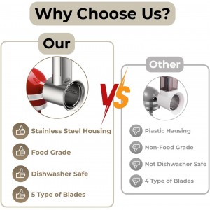 5-in-1 Stainless Steel Slicer Shredder Attachment Compatible with KitchenAid Stand Mixers, Cheese Grater Attachment, Vegetable Shredder, Salad Maker with 5 Cutting Blades, Dishwasher Safe