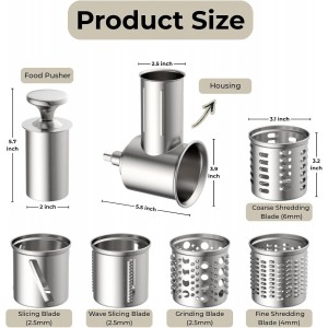 5-in-1 Stainless Steel Slicer Shredder Attachment Compatible with KitchenAid Stand Mixers, Cheese Grater Attachment, Vegetable Shredder, Salad Maker with 5 Cutting Blades, Dishwasher Safe