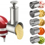 5-in-1 Stainless Steel Slicer Shredder Attachment Compatible with KitchenAid Stand Mixers, Cheese Grater Attachment, Vegetable Shredder, Salad Maker with 5 Cutting Blades, Dishwasher Safe