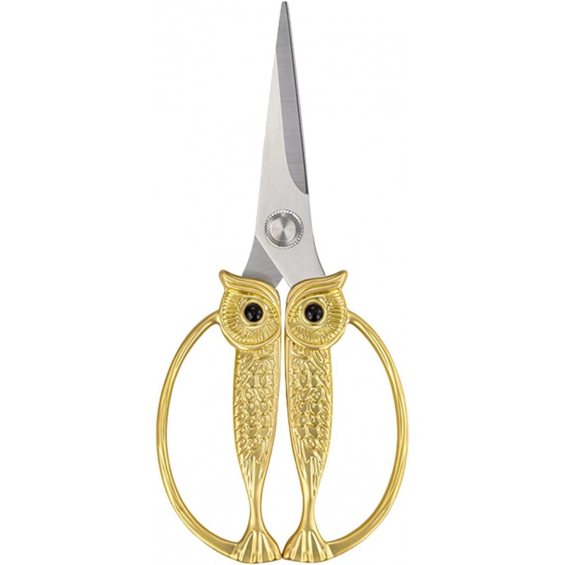 Owl Kitchen Scissors All Purpose, Stainless Steel Heavy Duty Sharp Shears for Meat, Chicken, Fish, Poultry, Herb, Bread (Golden, Medium)