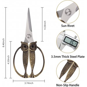 Owl Kitchen Scissors All Purpose, Stainless Steel Heavy Duty Sharp Shears for Meat, Chicken, Fish, Poultry, Herb, Bread (Golden, Medium)
