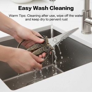 Owl Kitchen Scissors All Purpose, Stainless Steel Heavy Duty Sharp Shears for Meat, Chicken, Fish, Poultry, Herb, Bread (Golden, Medium)