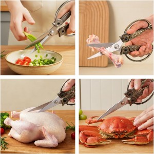 Owl Kitchen Scissors All Purpose, Stainless Steel Heavy Duty Sharp Shears for Meat, Chicken, Fish, Poultry, Herb, Bread (Golden, Medium)