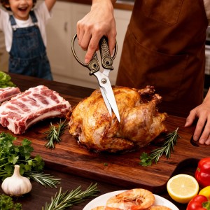 Owl Kitchen Scissors All Purpose, Stainless Steel Heavy Duty Sharp Shears for Meat, Chicken, Fish, Poultry, Herb, Bread (Golden, Medium)