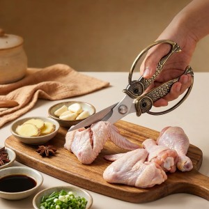 Owl Kitchen Scissors All Purpose, Stainless Steel Heavy Duty Sharp Shears for Meat, Chicken, Fish, Poultry, Herb, Bread (Golden, Medium)