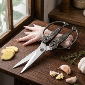 Owl Kitchen Scissors All Purpose, Stainless Steel Heavy Duty Sharp Shears for Meat, Chicken, Fish, Poultry, Herb, Bread (Golden, Medium)
