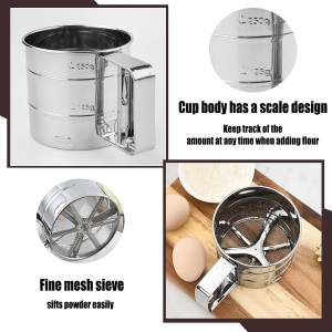 Flour Sifter for Baking, Powdered Sugar Shaker Duster - Stainless Steel for Flour Powdered Sugar Cocoa