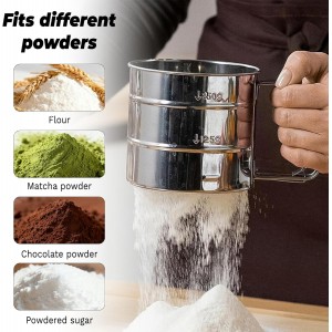 Flour Sifter for Baking, Powdered Sugar Shaker Duster - Stainless Steel for Flour Powdered Sugar Cocoa