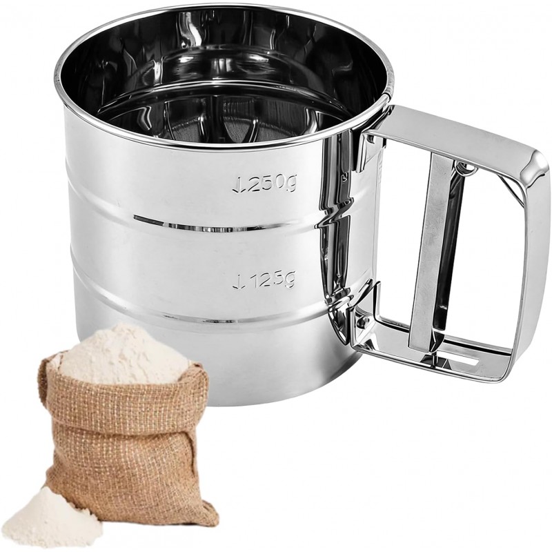 Flour Sifter for Baking, Powdered Sugar Shaker Duster - Stainless Steel for Flour Powdered Sugar Cocoa