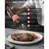 2Packs Electric Salt and Pepper Grinder Set, Rechargeable Automatic Pepper Mill Grinder with Digtal Display and LED Light, Adjustable Coarseness, Large Capacity Kitchen Essentials Gift for Women