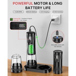 2Packs Electric Salt and Pepper Grinder Set, Rechargeable Automatic Pepper Mill Grinder with Digtal Display and LED Light, Adjustable Coarseness, Large Capacity Kitchen Essentials Gift for Women