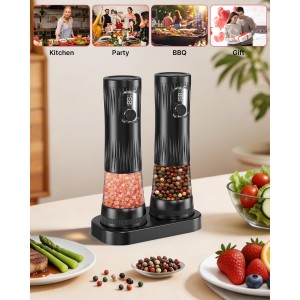 2Packs Electric Salt and Pepper Grinder Set, Rechargeable Automatic Pepper Mill Grinder with Digtal Display and LED Light, Adjustable Coarseness, Large Capacity Kitchen Essentials Gift for Women