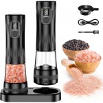 2Packs Electric Salt and Pepper Grinder Set, Rechargeable Automatic Pepper Mill Grinder with Digtal Display and LED Light, Adjustable Coarseness, Large Capacity Kitchen Essentials Gift for Women