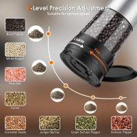 Electric Salt and Pepper Grinder Set with LED Light, 5 External Adjustable Coarseness, 800mAh Battery Life, 100ml*2 Large Capacity and Upgraded 2-Speed Setting–The Ultimate Kitchen Companion