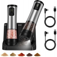 Electric Salt and Pepper Grinder Set with LED Light, 5 External Adjustable Coarseness, 800mAh Battery Life, 100ml*2 Large Capacity and Upgraded 2-Speed Setting–The Ultimate Kitchen Companion