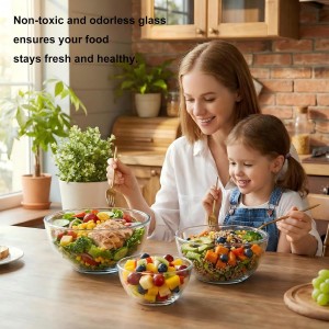 Borosilicate Glass Mixing Bowls, Set of 3 (2.8, 2.2, 1.1QT) - Heavy-Duty, Scratch Resistant & Lead-Free. Oven, Microwave, Dishwasher & Freezer Safe. Ideal for Meal Prep, Baking, Serving.