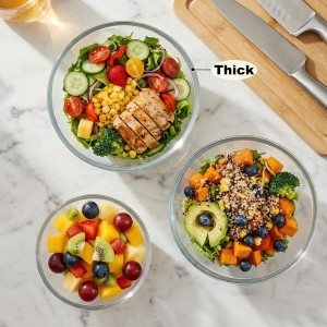 Borosilicate Glass Mixing Bowls, Set of 3 (2.8, 2.2, 1.1QT) - Heavy-Duty, Scratch Resistant & Lead-Free. Oven, Microwave, Dishwasher & Freezer Safe. Ideal for Meal Prep, Baking, Serving.