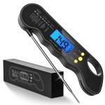 Instant Read Meat Thermometer, Fast and Accurate Digital Food Thermometer with Magnet, Backlight, Waterproof for Cooking, BBQ, Grilling, Baking, Smoker, Candy Making (Black)