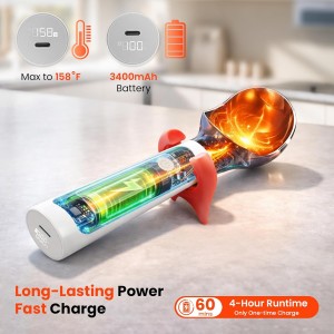 Heated Ice Cream Scoop, Electric Ice Cream Scooper Rechargeable - 3400mAh Battery, LED Display, Heating Up to 158°F for Hard Ice Cream, Gelato, Frozen Yogurt & Sorbet