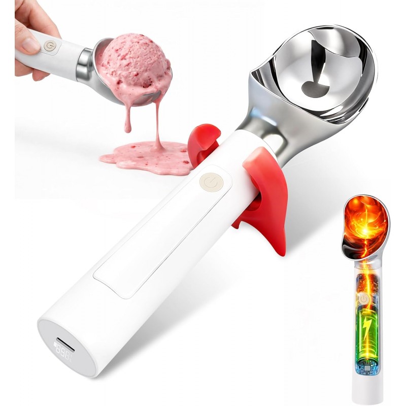 Heated Ice Cream Scoop, Electric Ice Cream Scooper Rechargeable - 3400mAh Battery, LED Display, Heating Up to 158°F for Hard Ice Cream, Gelato, Frozen Yogurt & Sorbet
