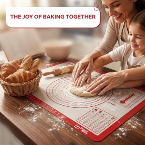 Silicone Pastry Mat Non Stick Extra Large 28x20 - Rolling Mat for Dough with Measurements - Pie Crust Bread Pizza Cookie Baking Mat - Dishwasher Safe (Red)