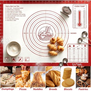 Silicone Pastry Mat Non Stick Extra Large 28x20 - Rolling Mat for Dough with Measurements - Pie Crust Bread Pizza Cookie Baking Mat - Dishwasher Safe (Red)