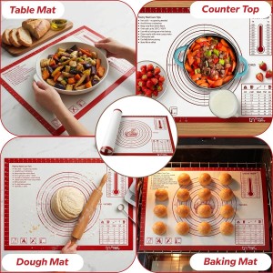 Silicone Pastry Mat Non Stick Extra Large 28x20 - Rolling Mat for Dough with Measurements - Pie Crust Bread Pizza Cookie Baking Mat - Dishwasher Safe (Red)