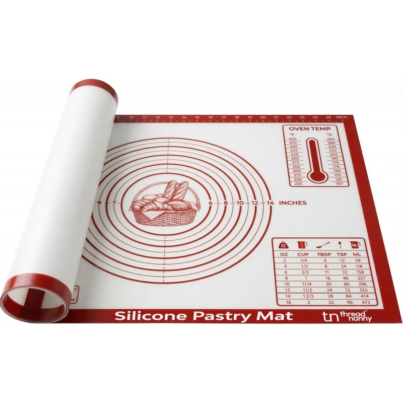 Silicone Pastry Mat Non Stick Extra Large 28x20 - Rolling Mat for Dough with Measurements - Pie Crust Bread Pizza Cookie Baking Mat - Dishwasher Safe (Red)