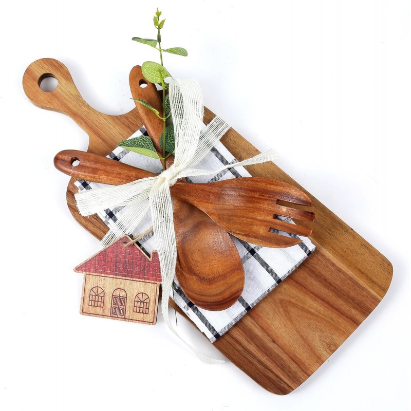 The Perfect Housewarming Gift! Wooden Cutting Boards Set with Utensils & Napkin - Charcuterie, Cheese, Serving Tray for New Home, Kitchen Decor