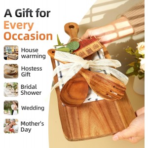 The Perfect Housewarming Gift! Wooden Cutting Boards Set with Utensils & Napkin - Charcuterie, Cheese, Serving Tray for New Home, Kitchen Decor