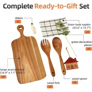The Perfect Housewarming Gift! Wooden Cutting Boards Set with Utensils & Napkin - Charcuterie, Cheese, Serving Tray for New Home, Kitchen Decor
