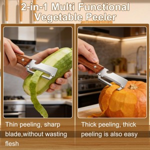 Multi-Functional Vegetable Peeler for Kitchen,Stainless Steel Sharp Blade Peeler with Wooden Handle,Bottle Opener Kitchen Tool for Fruit Veggie Carrot Potato Pumpkin Papaya Zucchini