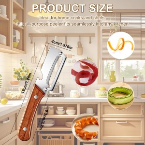 Multi-Functional Vegetable Peeler for Kitchen,Stainless Steel Sharp Blade Peeler with Wooden Handle,Bottle Opener Kitchen Tool for Fruit Veggie Carrot Potato Pumpkin Papaya Zucchini