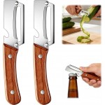 Multi-Functional Vegetable Peeler for Kitchen,Stainless Steel Sharp Blade Peeler with Wooden Handle,Bottle Opener Kitchen Tool for Fruit Veggie Carrot Potato Pumpkin Papaya Zucchini