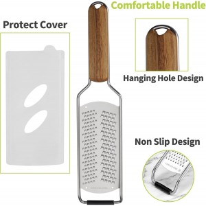 Upgrade Lemon Zester,Cheese Grater With Acacia Wood Handle,Protect Cover,Brush,Stainless Steel 304 Blade, Fine And Coarse Holes,Kitchen Tool For Cheese,Lemon,Garlic,Chocolate, Dishwasher Safe(2 Pcs)