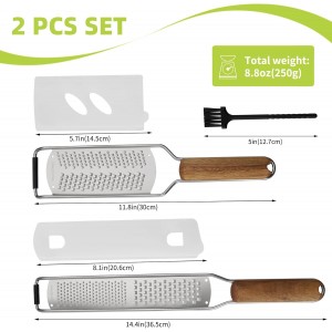 Upgrade Lemon Zester,Cheese Grater With Acacia Wood Handle,Protect Cover,Brush,Stainless Steel 304 Blade, Fine And Coarse Holes,Kitchen Tool For Cheese,Lemon,Garlic,Chocolate, Dishwasher Safe(2 Pcs)