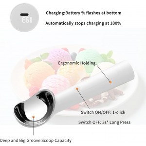 Heated Ice Cream Scoop, Electric Ice Cream Scooper with 158°F Rapid Heat, USB Rechargeable Icecream Scoop, Waterproof IP67 Design for Hard Ice Cream, Ideal Gift for Dessert Lovers