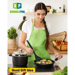 Silicone Cooking Utensils Set, 9 Pcs Heat Resistant Kitchen Utensils with Back Hooks, BPA Free Kitchen Tools with Spatulas, Spoons, Skimmer and Pasta Fork for Non Stick Cookware (BLACK)