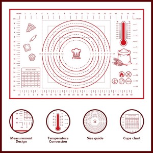 Silicone Pastry Baking Mat 16x24 Inch Large - Non-Stick Non-Slip Dough Rolling Mat with Measurement Markings for Kneading Pie Pizza Cookies Fondant Making Kitchen Counter Pad