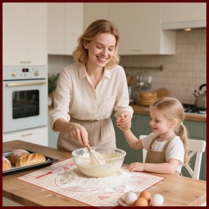 Silicone Pastry Baking Mat 16x24 Inch Large - Non-Stick Non-Slip Dough Rolling Mat with Measurement Markings for Kneading Pie Pizza Cookies Fondant Making Kitchen Counter Pad