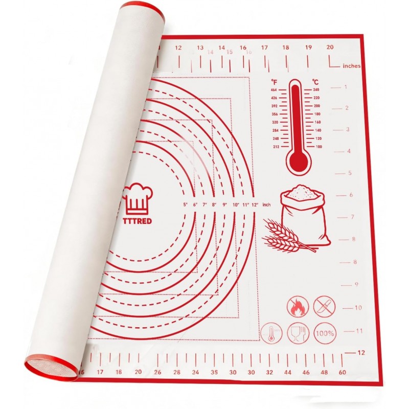 Silicone Pastry Baking Mat 16x24 Inch Large - Non-Stick Non-Slip Dough Rolling Mat with Measurement Markings for Kneading Pie Pizza Cookies Fondant Making Kitchen Counter Pad