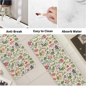 Spring Floral Kitchen Mats for Floor Set of 2 Pink Green Flower Ferns Leaves Botanical Summer Vintage Kitchen Rugs Non Slip Washable Absorbent Seasonal Kitchen Runner Rugs Decor,17x30 and 17x47 Inch