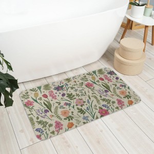 Spring Floral Kitchen Mats for Floor Set of 2 Pink Green Flower Ferns Leaves Botanical Summer Vintage Kitchen Rugs Non Slip Washable Absorbent Seasonal Kitchen Runner Rugs Decor,17x30 and 17x47 Inch