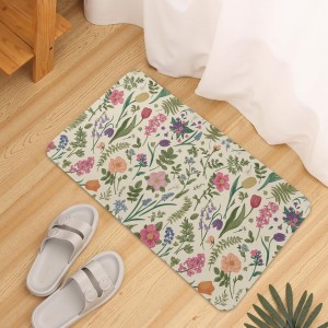 Spring Floral Kitchen Mats for Floor Set of 2 Pink Green Flower Ferns Leaves Botanical Summer Vintage Kitchen Rugs Non Slip Washable Absorbent Seasonal Kitchen Runner Rugs Decor,17x30 and 17x47 Inch