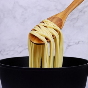 Teak Wood Pasta Spoon with Teeth, 12.5-Inch Spaghetti Server, Wooden Pasta Fork Ladle for Serving, Scooping & Draining Noodles